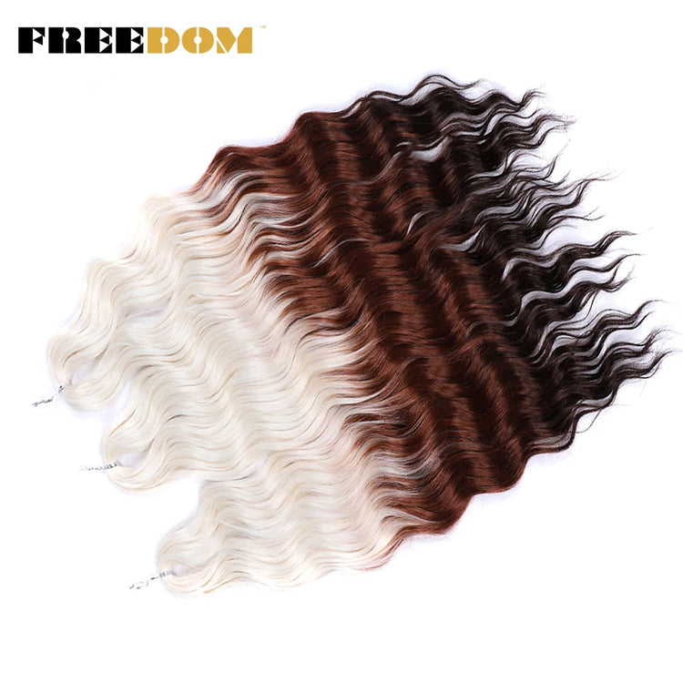 FREEDOM Synthetic Curly Braiding Hair Extensions 24 Inch/60 cm Long Deep Wavy Twist Crochet Braids Hair Ombre Brown Rainbow Hair Khamik Shop Online