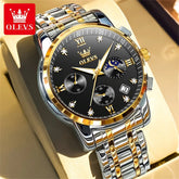 OLEVS 2858 Quartz Watch for Men Classic Three Eye Chronograph Small Dial 24 Hour Moon Phase Luxury Original Men&