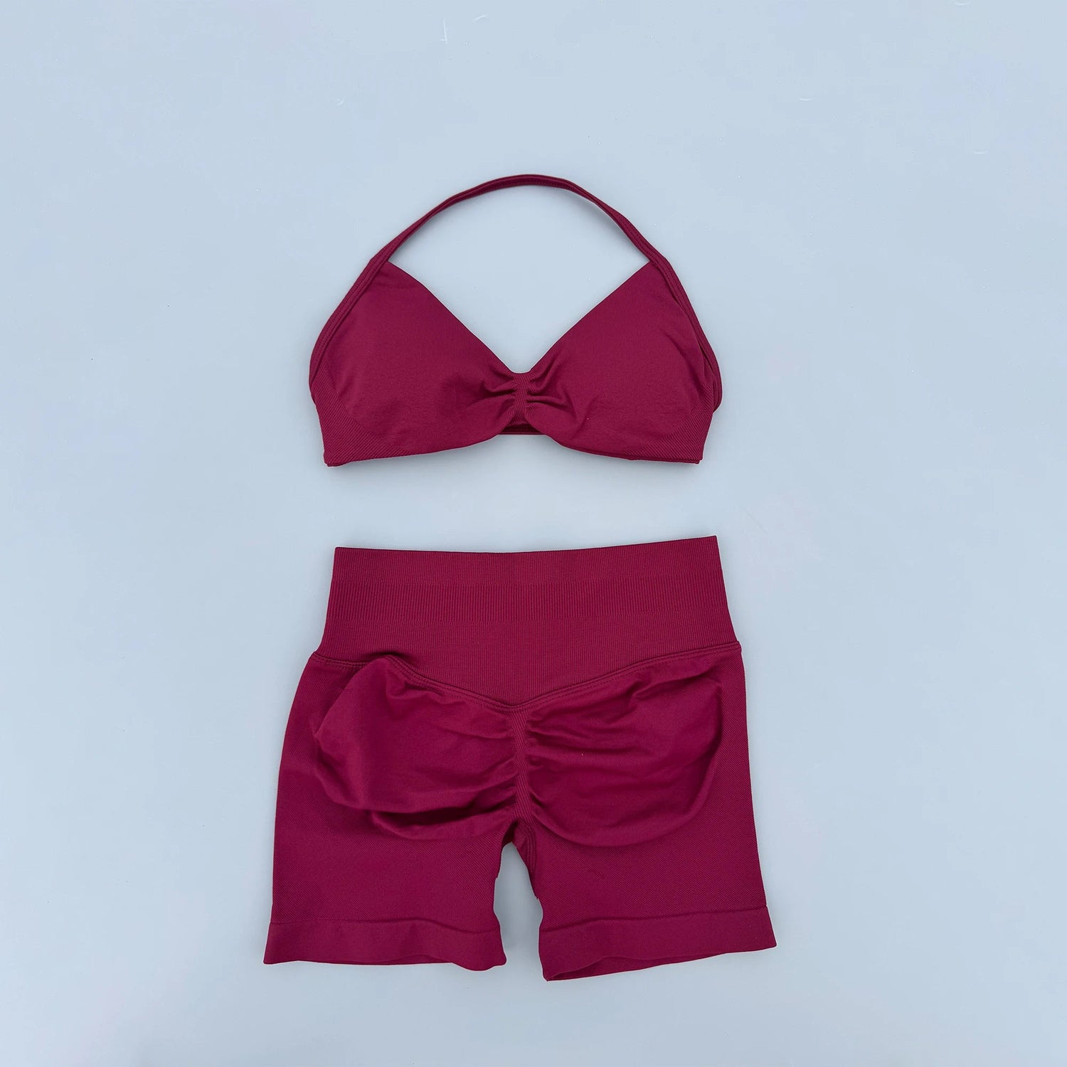 AURA SHARK Strappy Bra Gym Set Women High Support Thin Strap Seamless Halter Sports Scrunch Workout Yoga Set 2 Piece Khamik Shop Online