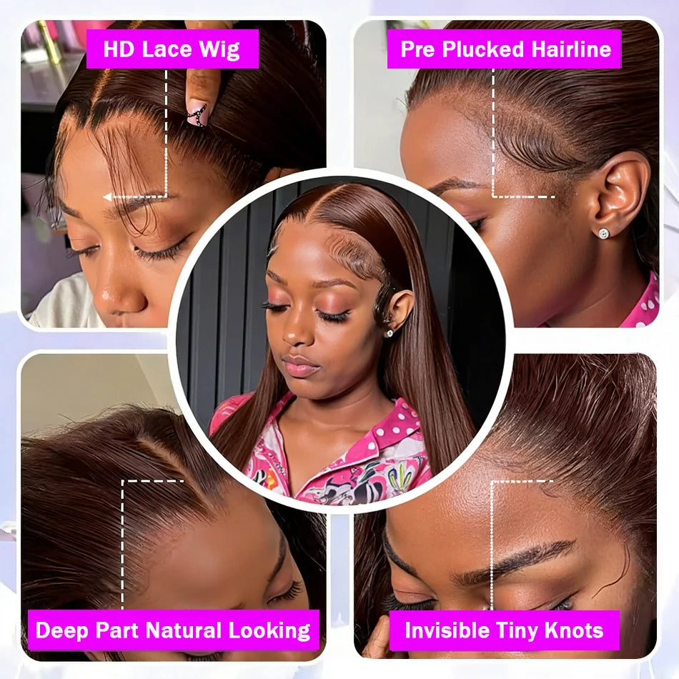 HD Chocolate Brown 13x4 Straight Lace Front Wig Brazilian 13x6 Full Lace Frontal Wigs For Women Remy Human Hair Wig Pre Plucked Khamik Shop Online