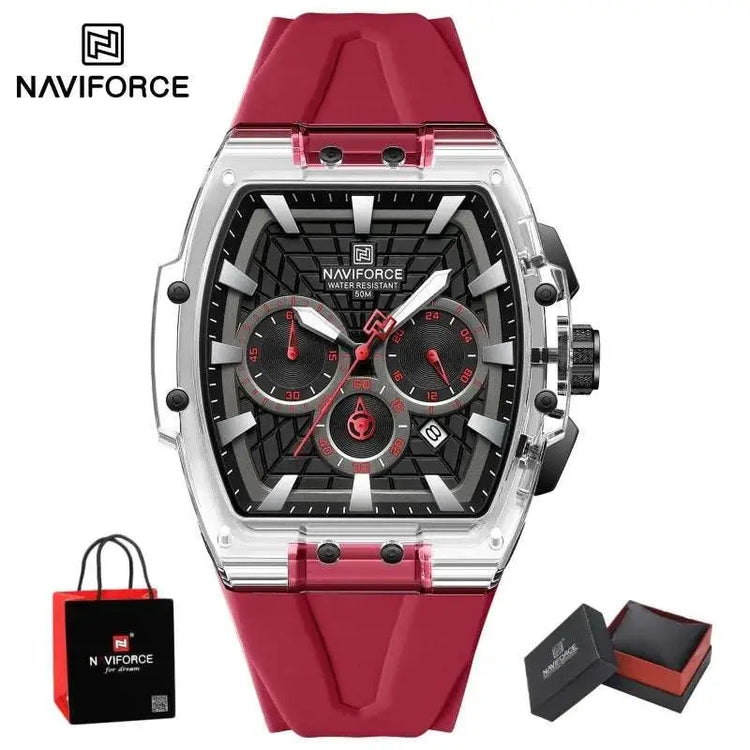 NAVIFORCE Mens Sport Watches 5ATM Waterproof Chronograph Tonneau Silicone Strap Luminous Casual Quartz Male Wristwatch Gifts box Khamik Shop Online