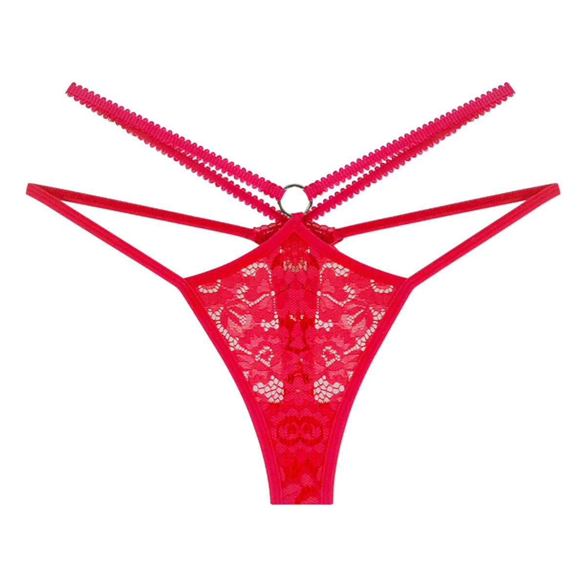 Women Strappy Hollow Briefs Underwear Ring Link Straps Low Rise Floral Lace Panties Ladies Translucent Sexy Underpants Lingerie