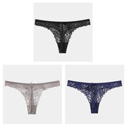 3Pcs/Lot Sexy Lace Thong Low Waist Lace Transparent Panties Women Hollow Out Breathable G String Briefs Bow Underwear Lingerie