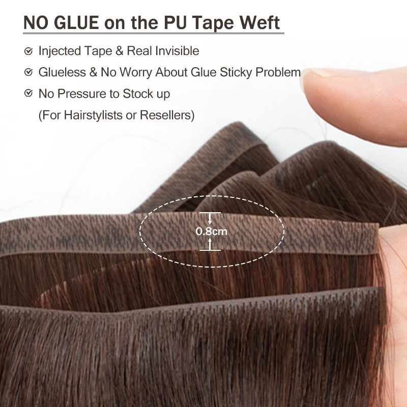 Invisible Long Tape PU Weft Human Hair Bundles Real Natural Hair Seamless & No-Glue Injected Tape In Hair Extensions Thick Ends Khamik Shop Online