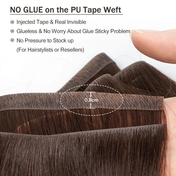 Invisible Long Tape PU Weft Human Hair Bundles Real Natural Hair Seamless & No-Glue Injected Tape In Hair Extensions Thick Ends Khamik Shop Online
