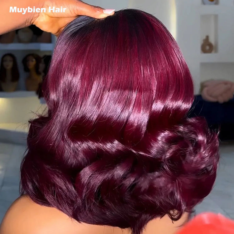 Wear and Go Glueless Bob Wig Human Hair Ombre Burgundy Loose Wave Wig Human Hair 13x4 HD Lace Front T1b/99j Bouncy Curls Wigs Khamik Shop Online