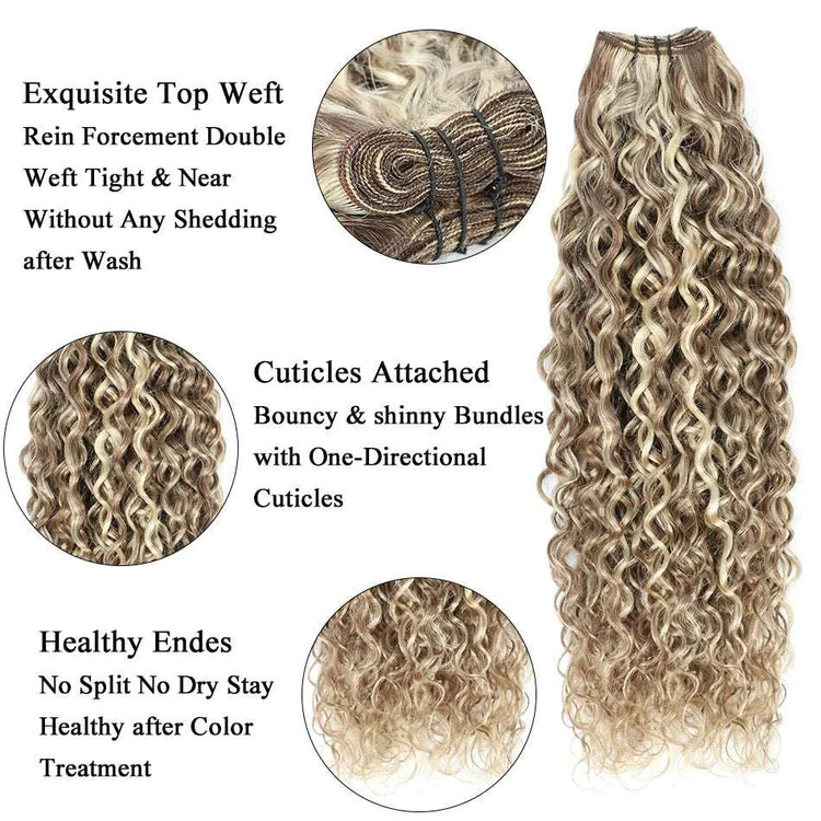 Water Wave Human Hair Weft Extension Dirty Blonde Curly Hair Sew In Weft Hair Extensions Double Weft Remy Hair Wet And Wavy 100G Khamik Shop Online