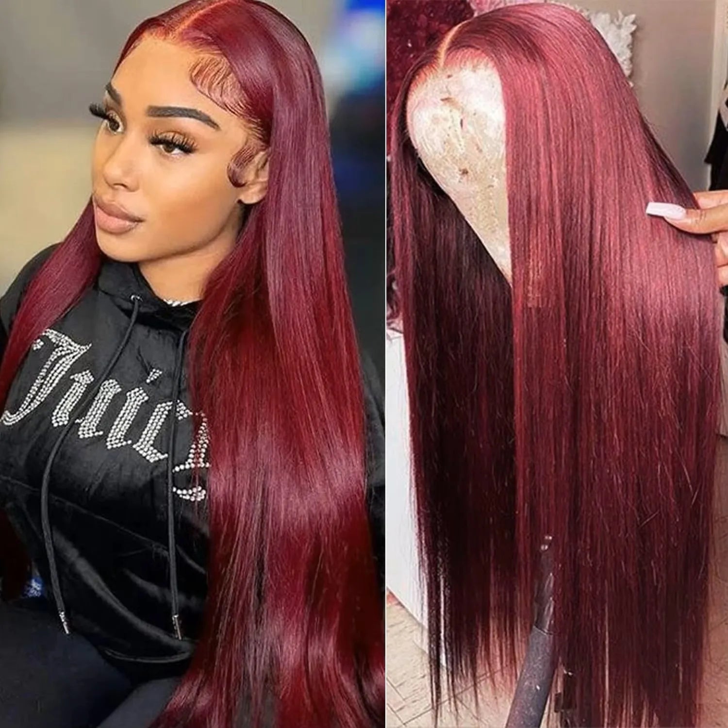 99J Burgundy Colored Human Hair 13x6 Transparent HD Lace Front Wig 40 42 Inches Brazilian Remy Hair Pre Plucked 13x4 Lace Frontal Wig For Women Khamik Shop Online