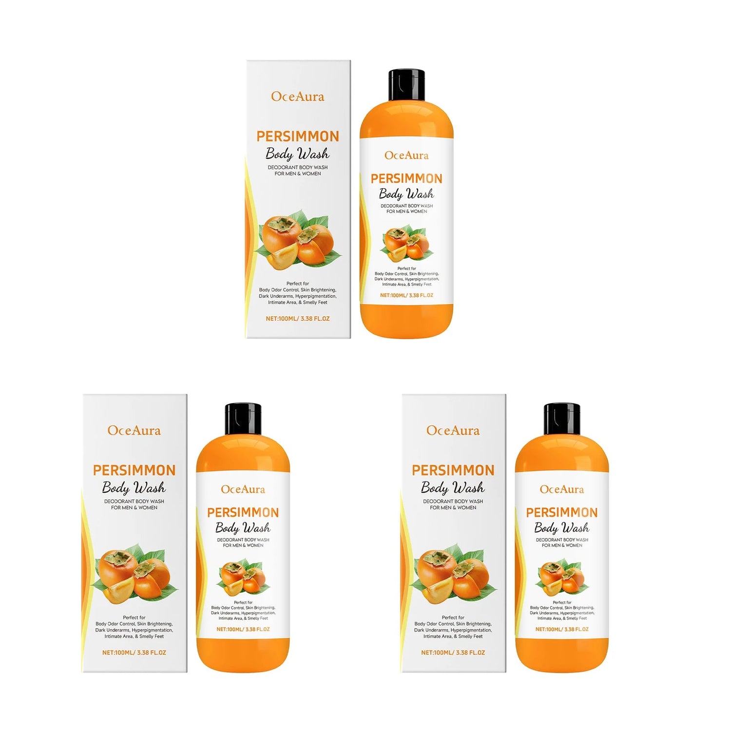 OceAura Fresh Persimmon Shower Gel Gentle Deep Cleansing Skin Barrier Protection Repair Long-Lasting Citrus Fruity Scent Mild Moisturizing Body Wash Khamik Shop Online