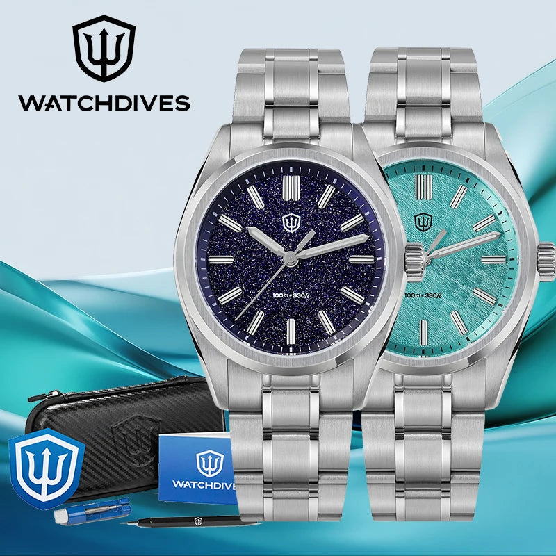 Watchdives WD0003B ‌Quartz Watches ‌VH31 Movement Aventurine Dial Watch 100m Waterproof Sapphire Crystal 36mm Vintage Watch Khamik Shop Online
