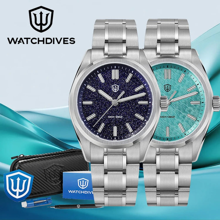 Watchdives WD0003B ‌Quartz Watches ‌VH31 Movement Aventurine Dial Watch 100m Waterproof Sapphire Crystal 36mm Vintage Watch Khamik Shop Online
