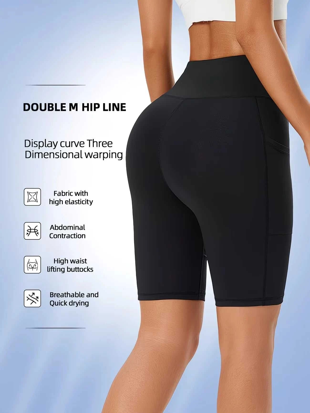Summer High Waist Sports Shorts With Side Pockets Running Yoga Capris Trousers Fashion Sports Fitness Pants Elastic Leggings Khamik Shop Online