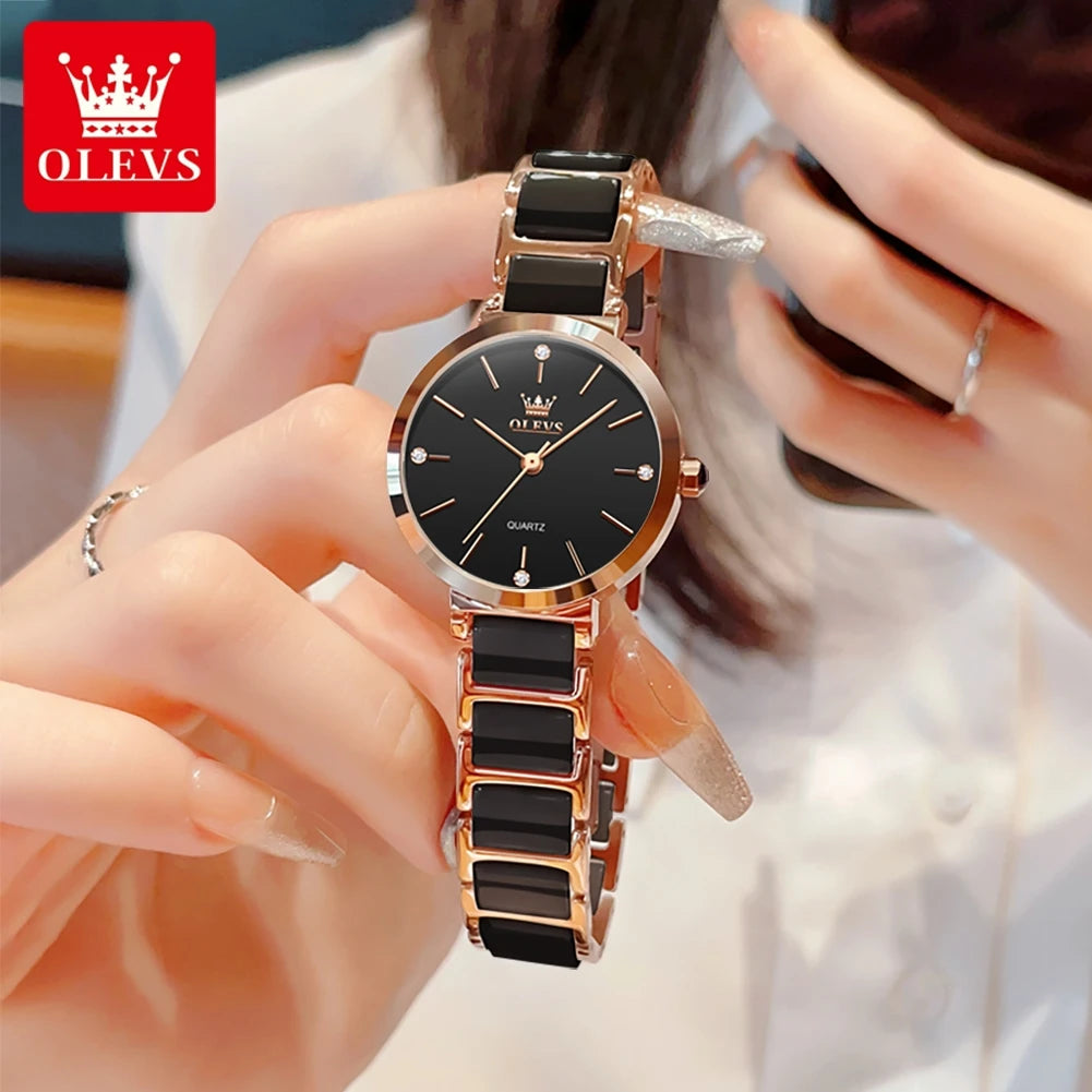 OLEVS Women Watch 5877 Luxury Elegant Quartz Watch Waterproof Luminous Ceramic Strap Ladies Watch Bracelet Set Gift Box Reloj Khamik Shop Online