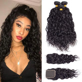 10A Grade 3/4 Water Wave Human Hair bundles with  4x4 Closures & 13x4 Cerise Alfie