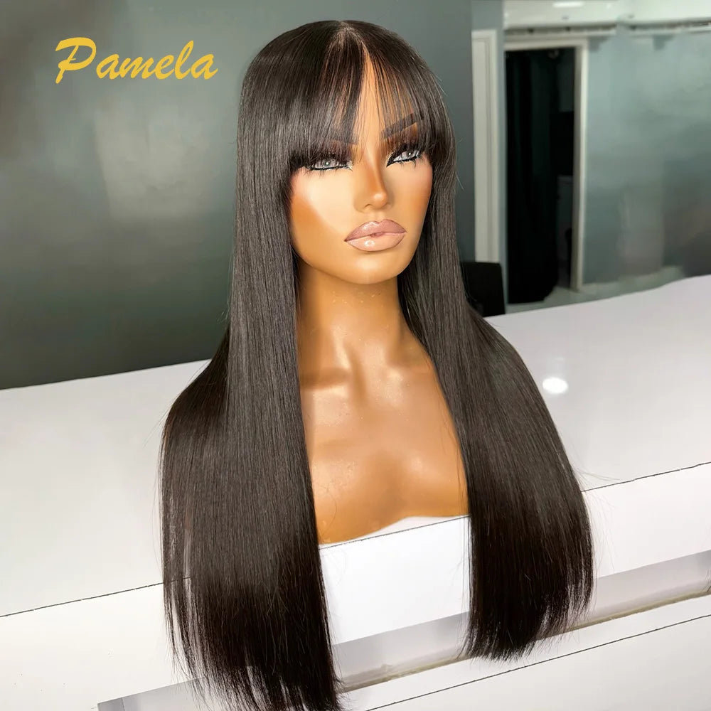 Brazilian Pre Cut Bone Straight Human Hair With Bangs 360 Lace Front Wig Human Hair Pre Plucked Wigs For Women Khamik Shop Online