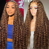 36 Inch Deep Wave P4/27 Highlight Ombre 13x6 13x4 HD Transparent Lace Front Wigs Curly Lace Frontal Wigs for Women Pre Plucked Khamik Shop Online
