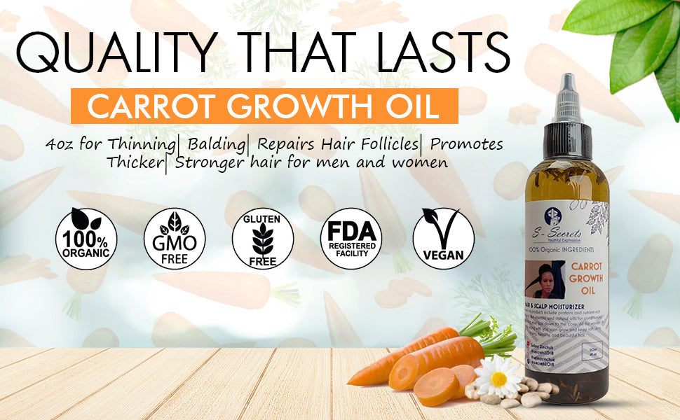 Carrot Hair Growth Oil - 2oz Scalp Stimulator with Herbs, Biotin & Taupe Snowdrop