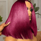 13x4 HD Lace Front Wigs 200 Density Preplucked Prebleached 99J Burgundy Colored 8-14 InchStraight Short Bob Human Hair Wigs Khamik Shop Online