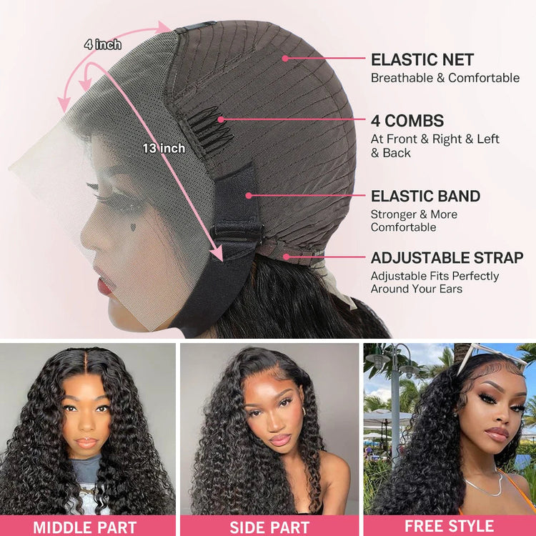 Deep Wave 40 30 inch 13x6 HD Transparent Lace Front Human Hair PrePlucked Brazilian Deep Wave Lace Frontal Wig with Deep Hair Khamik Shop Online
