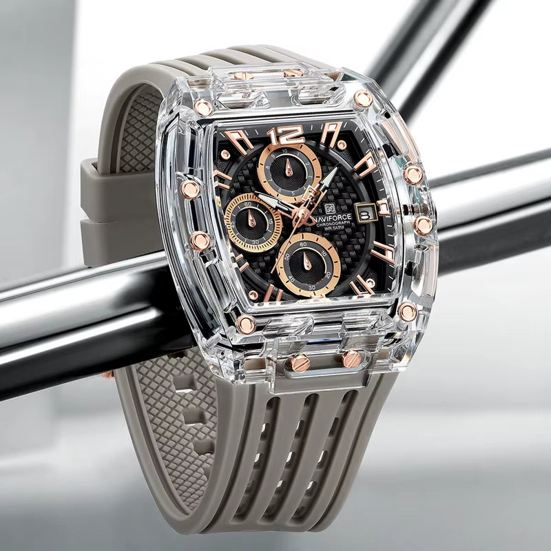 New  Men'S Quartz Multifunction Watches Fashion Sports Chronograph 5ATM Waterproof Silicone Band Casual Man Wrist Watch
