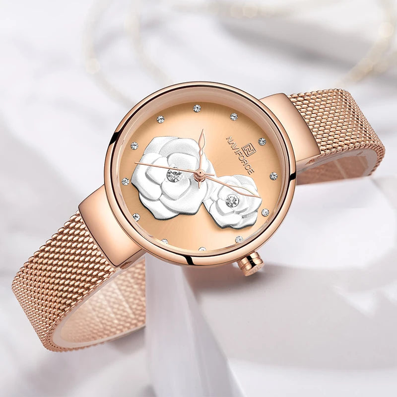 Women Watch  Top Luxury Brand Steel Mesh Waterproof Ladies Watches Flower Quartz Female Wristwatch Charming Girl Clock