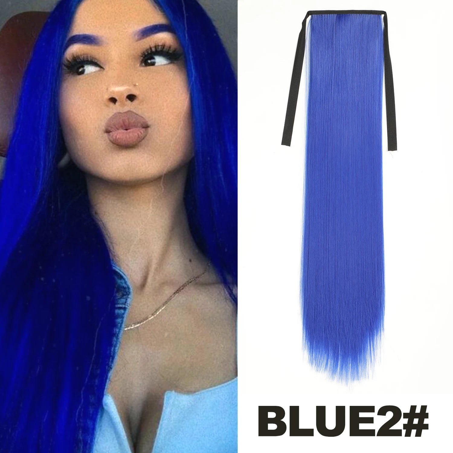 Straight Long Ponytail Extensions 22inch Natural Black Wrap Around Synthetic Hair Piece Pony Tail Hair Hairpieces for Women Girl Khamik Shop Online