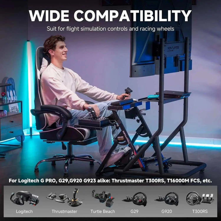 GTPLAYER Flight & Racing Simulator Stand, Foldable Gaming Cockpit Compatible with Logitech, Thrustmaster, PXN Wheels & Flight Joysticks, Black Khamik Shop Online