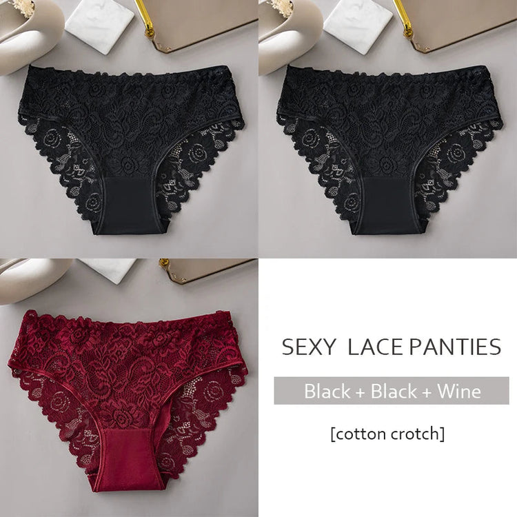 3PCS/Set Luxury Floral Embroidery Lace Panties Women Briefs Sexy Hollow Lingerie Female Underwear Ladies Breathable Underpants Khamik Shop Online