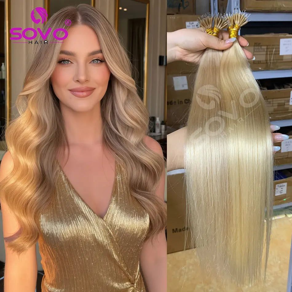 Nano Ring Hair Extensions Human Hair 100 Strands Remy European Straight Hair Natural Blonde Invisible Reusable Khamik Shop Online