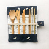 Bamboo Cutlery Set | Zero Waste Reusable | Washable Organic Cotton Ruby Caeneus