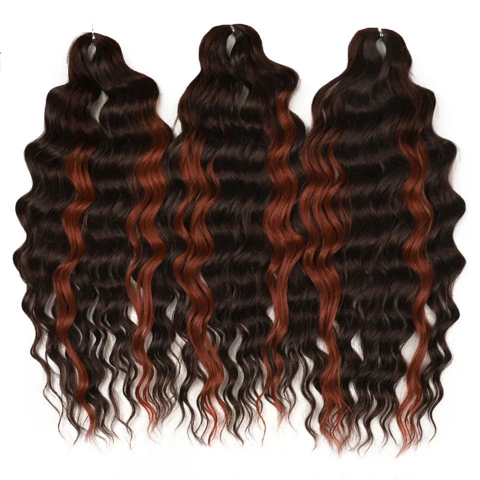FREEDOM Synthetic Curly Braiding Hair Extensions 24 Inch/60 cm Long Deep Wavy Twist Crochet Braids Hair Ombre Brown Rainbow Hair Khamik Shop Online