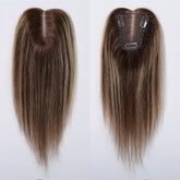Brown Mixed Blonde Human Hair Toppers Middle Part 100% Remy Human Hair Straight Lace Base Clip in Hairpieces for Women Loss Hair Khamik Shop Online