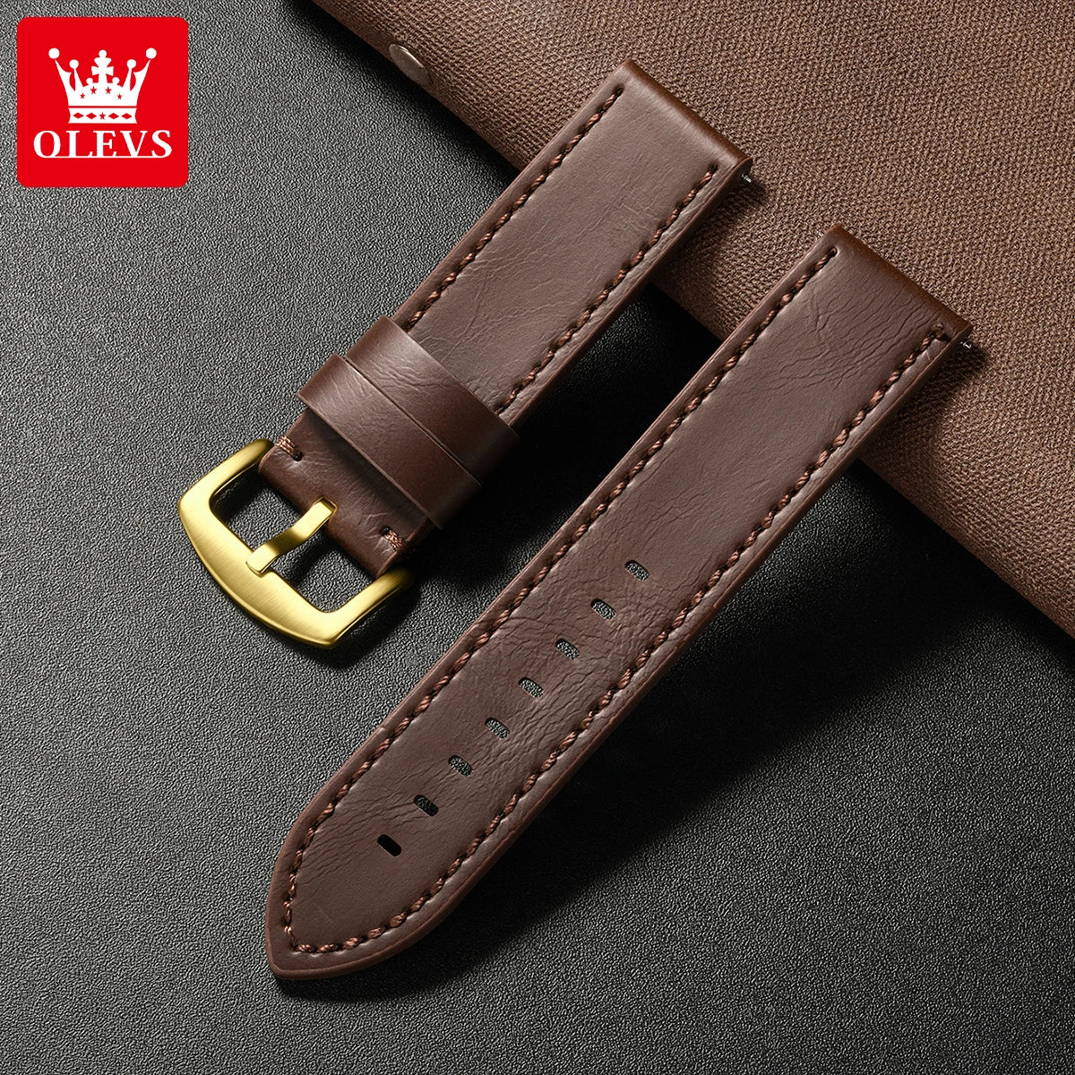 OLEVS brand mens watches waterproof Leather strap chronograph quartz watch for man date gold square dial genuine male wristwatch Khamik Shop Online
