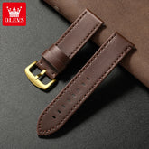 OLEVS brand mens watches waterproof Leather strap chronograph quartz watch for man date gold square dial genuine male wristwatch Khamik Shop Online