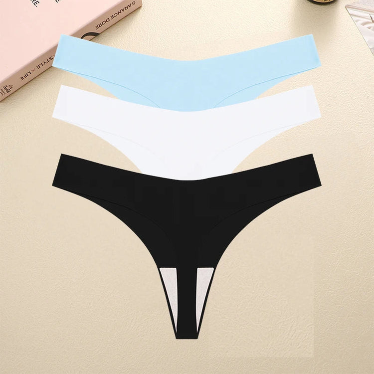 3PCS/SET Sexy G-String Underwear Female T-back Intimates Lingerie Seamless Low Waist Underpants 10 Color Lady Bikini Panty XS-XL Khamik Shop Online
