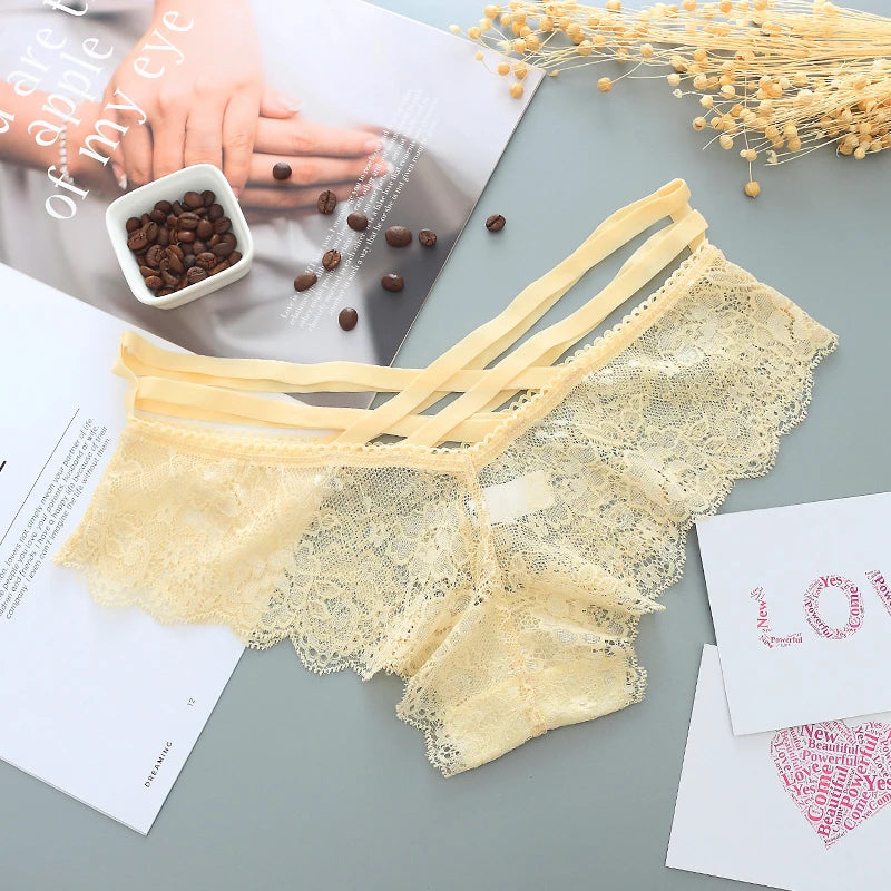 Lace Panties Women'S Briefs Transparent Underwear Sexy Soft Solid Panty Female Low Waist Hollow Out Lingerie