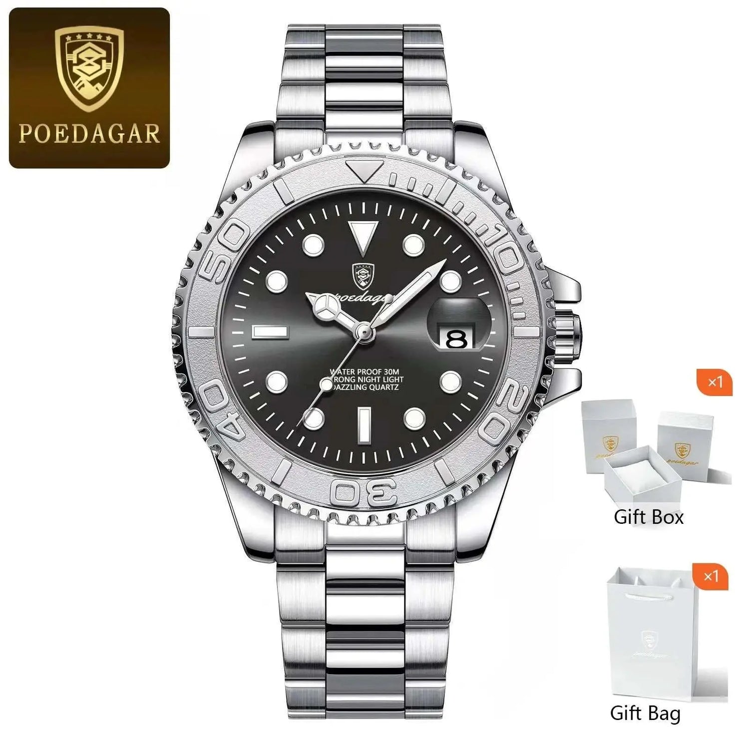 POEDAGAR Trendy Sport Man Watch Luminous Waterproof Stainless Steel Date Men Wristwatch Luxury Business Men&
