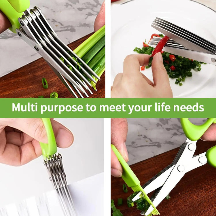 1 piece Multi-functional Stainless Steel 3/5 Layer Kitchen Scissors, Pepper Shredded Chopped Scallion Cutter Cut Cooking Tool Khamik Shop Online