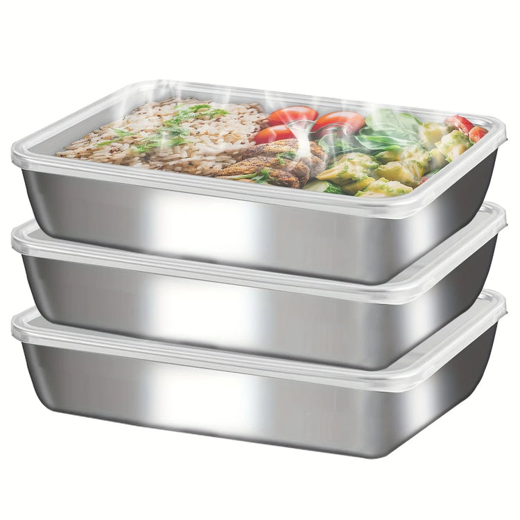 3pcs Stainless Steel Food Containers & Lunch Box, Leakproof Stackable Clear Lids, Kitchen Items and Accessories for Camping Khamik Shop Online