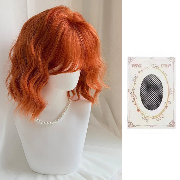 Short Wavy Orange Wig with Bangs 12inch Curly Hair Lolita High Quality Synthetic Wigs for Women Daily Cosplay Wig Heat Resistant Khamik Shop Online