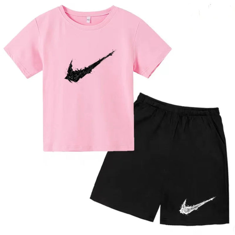 Summer Brand White T-shirt+Shorts Two-piece Set Kids New Clothing Fashion Letter Boy Girl3-13Yrs Sports Short-sleeved Casual Set Khamik Shop Online