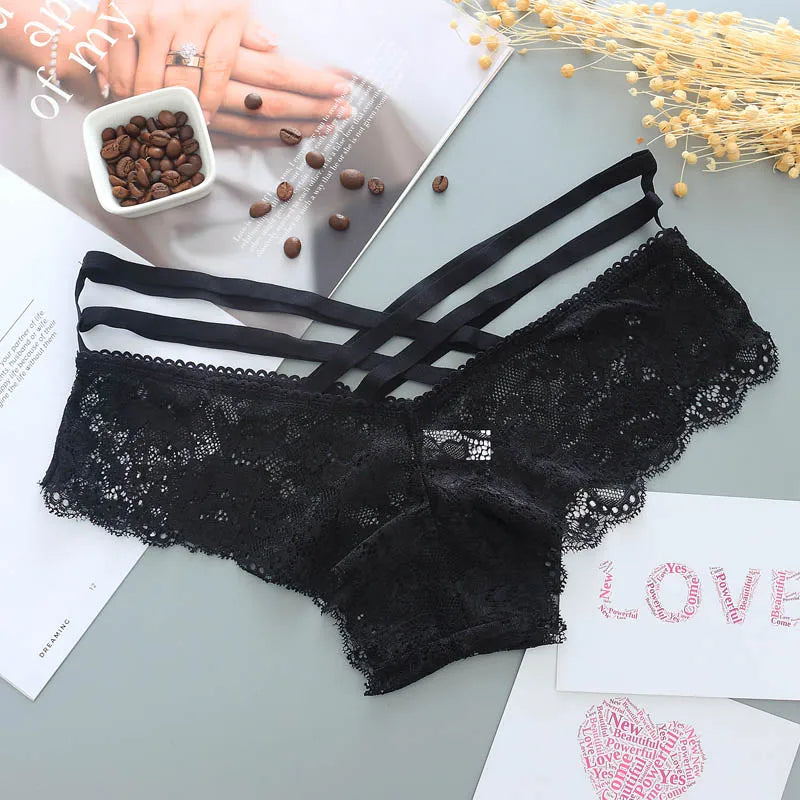 New Arrive Women Sexy Lace Panties Ladies Cross Strap Flower Lace Lingerie Female Briefs Thongs G-String Lingerie Sexy Underwear