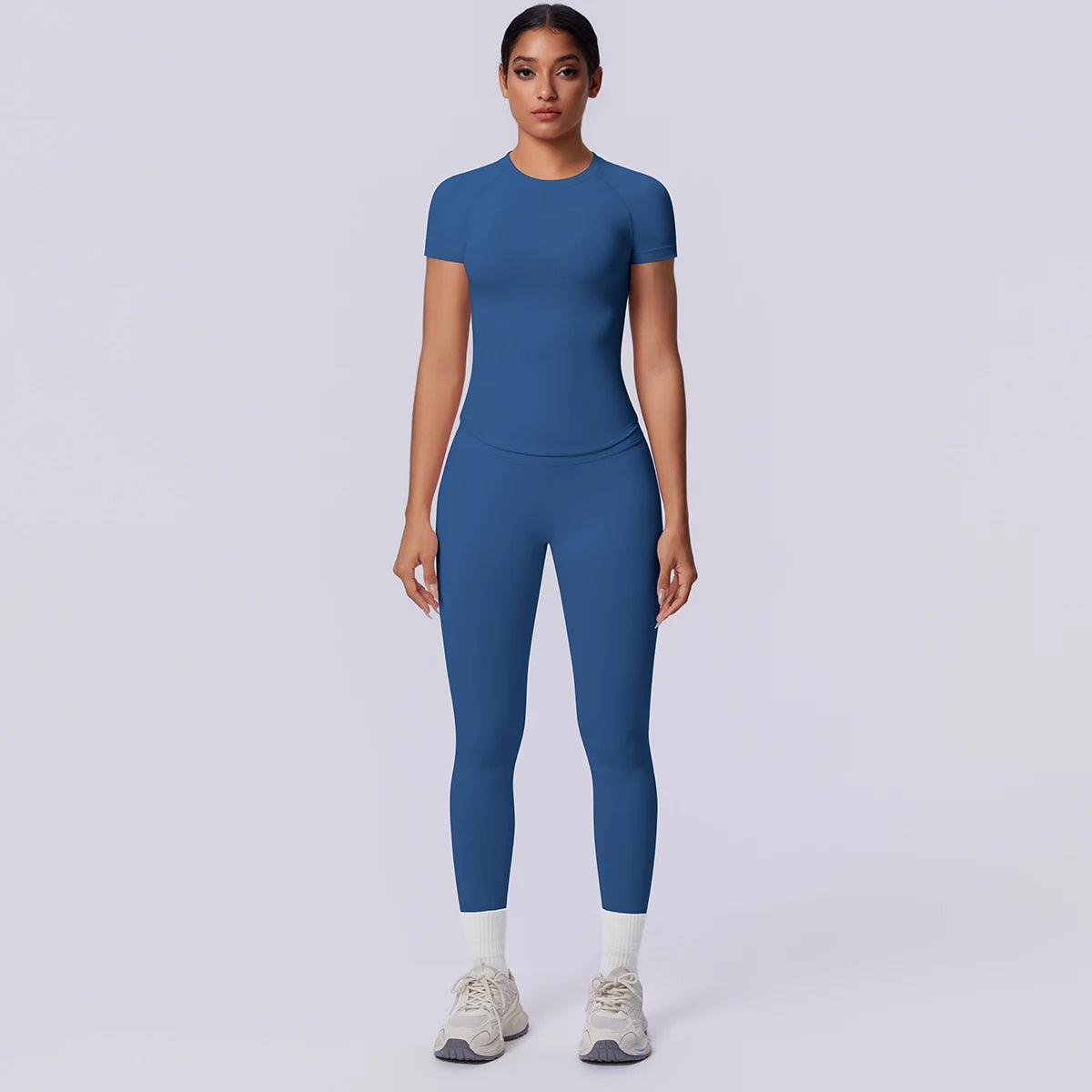 Rooftrellen New 2PCS/set Yoga Set Summer Quick Drying Fitness Sports Workout Top T-Shirt High Stretch Seamless Yoga Leggings Set Khamik Shop Online