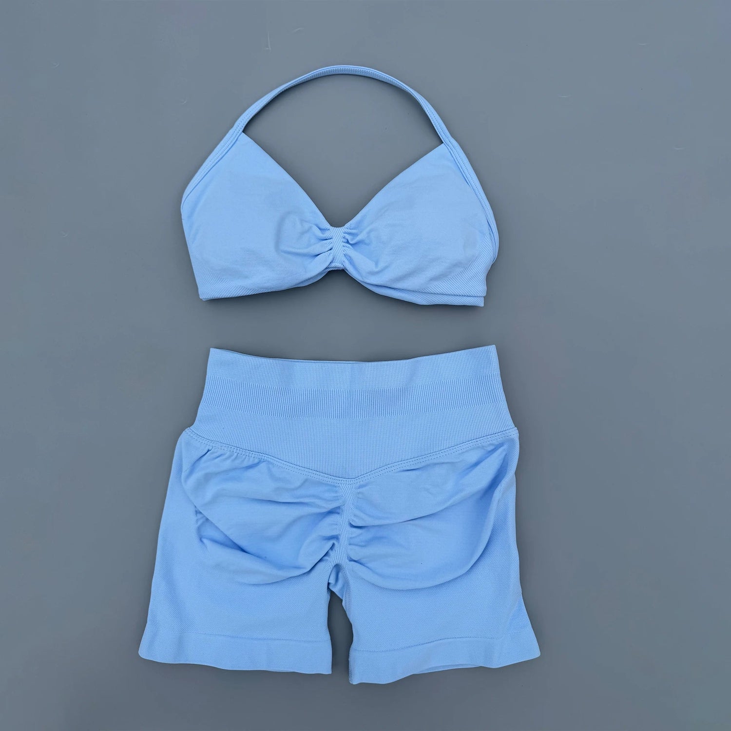 AURA SHARK Strappy Bra Gym Set Women High Support Thin Strap Seamless Halter Sports Scrunch Workout Yoga Set 2 Piece Khamik Shop Online