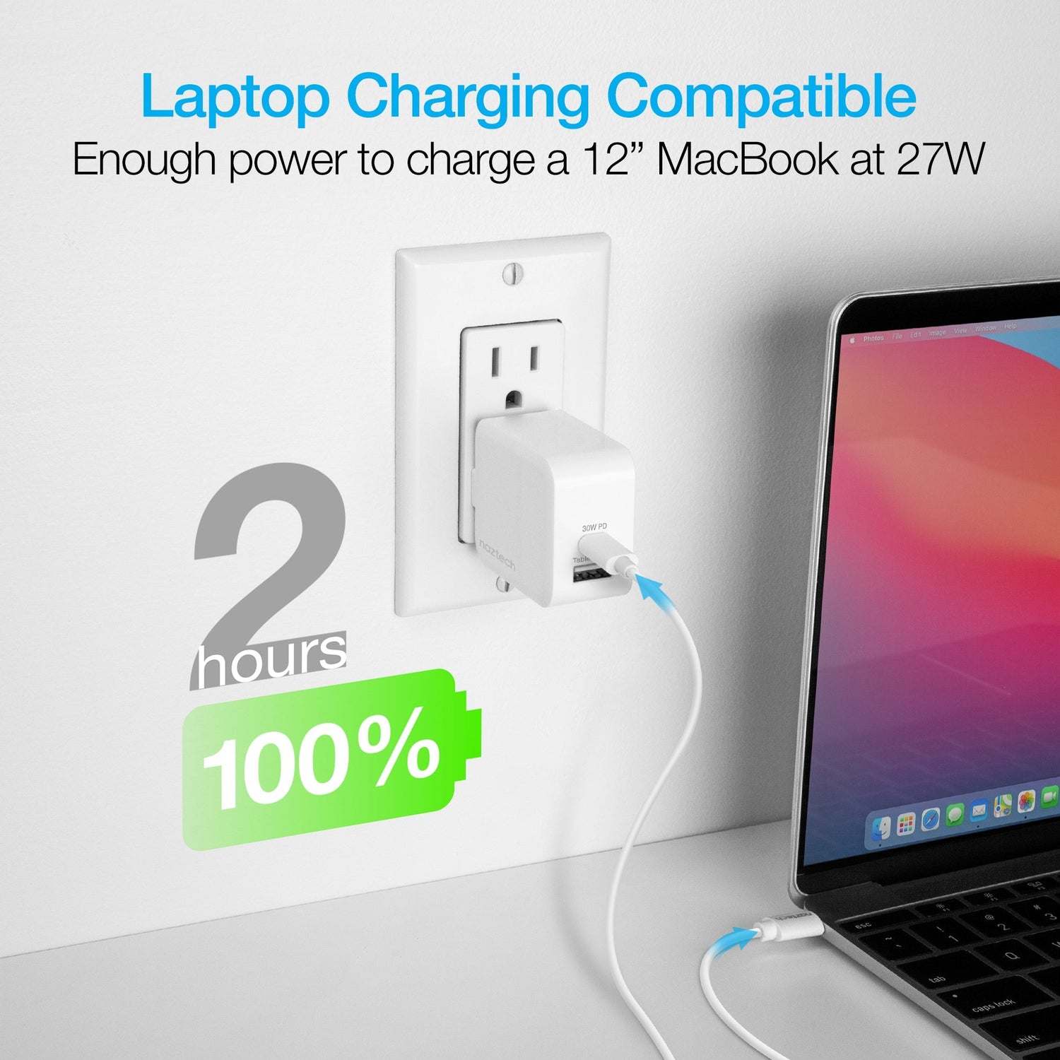 Naztech 30W USB-C PD Dual Output Fast Wall Charger Sky Iapetus