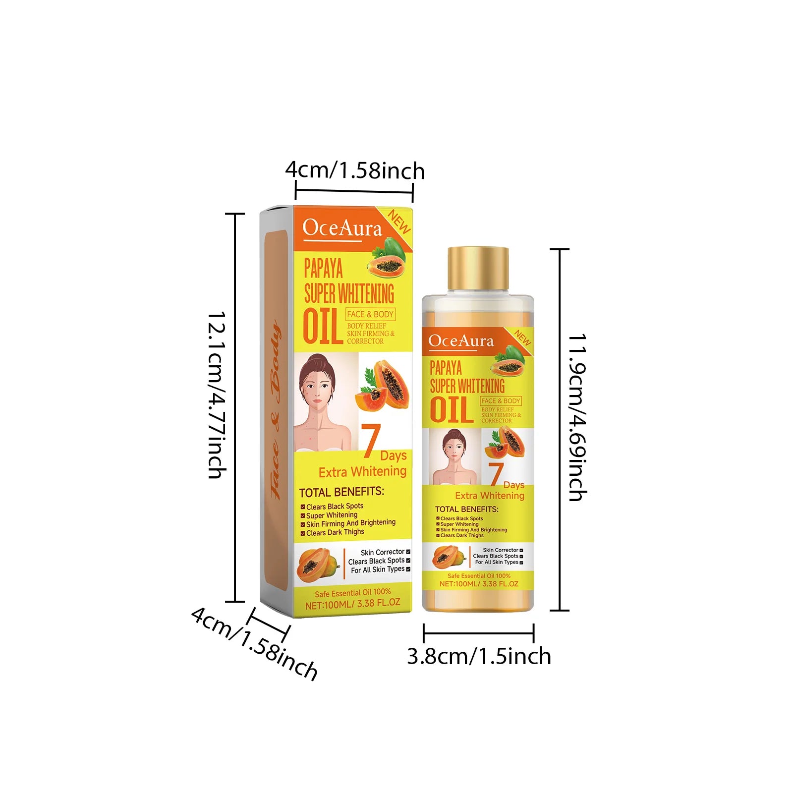 Papaya Super Whitening Oil Face & Body Moisturizer Nourishing Whitening Body Oil Body Massageskin Papaya Oil 3.38 Oz