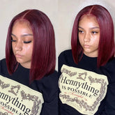 13x4 HD Lace Front Wigs 200 Density Preplucked Prebleached 99J Burgundy Colored 8-14 InchStraight Short Bob Human Hair Wigs Khamik Shop Online