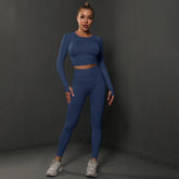 2Pcs Women Sets Energy Seamless Gym Suits Bubble Butt Sports Pants+Long Sleeve Shirts Push Up Running Sets Tracksuits Tights Set Khamik Shop Online