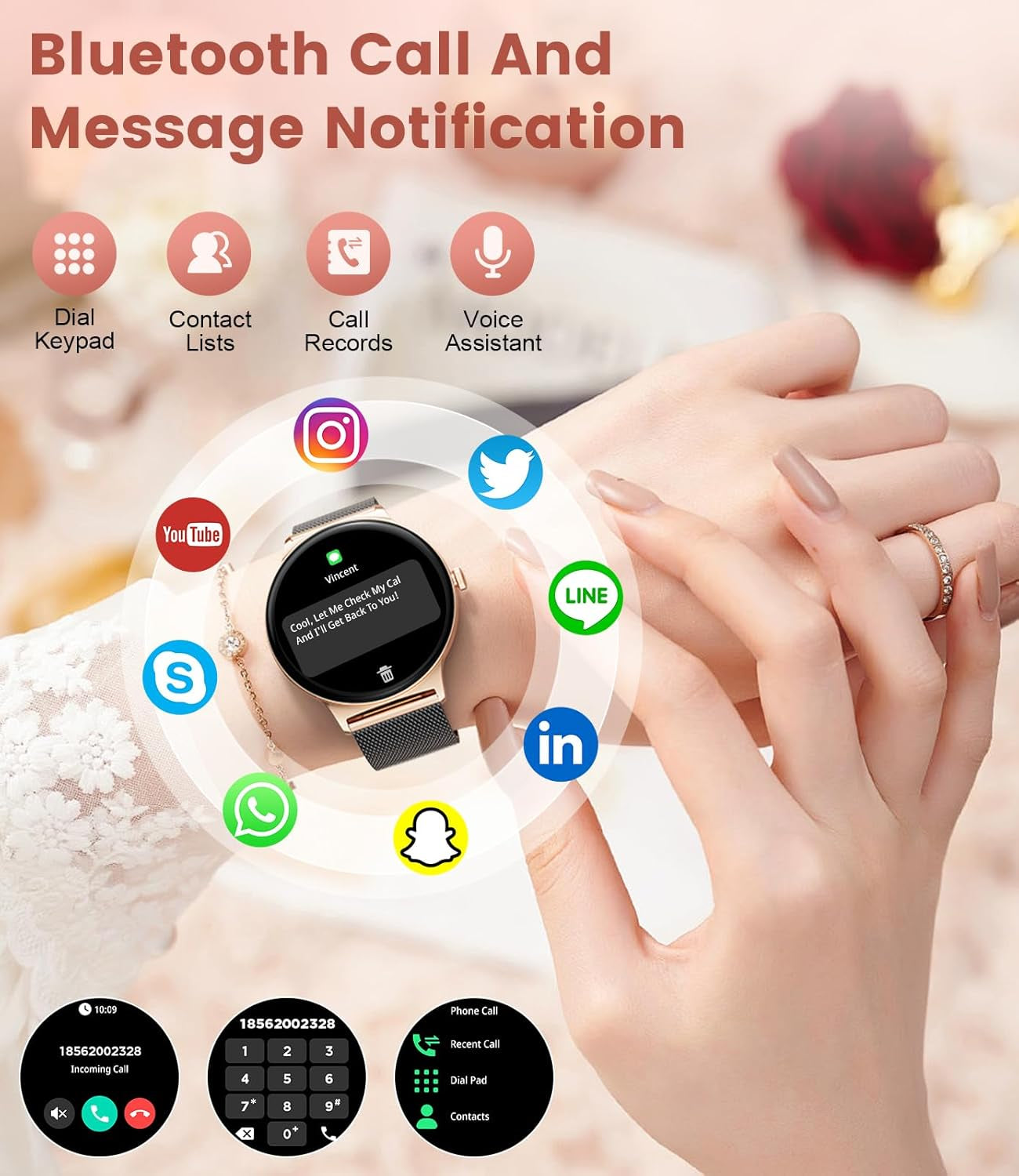 Smart Watches for Women with Answer/Make Calls, 1,43" HD AMOLED Smart Watch with 120+Sports Fitness Tracker/Calorie, IP68 Waterproof Reloj Intente Para Mujer, Android Ios Smartwatch