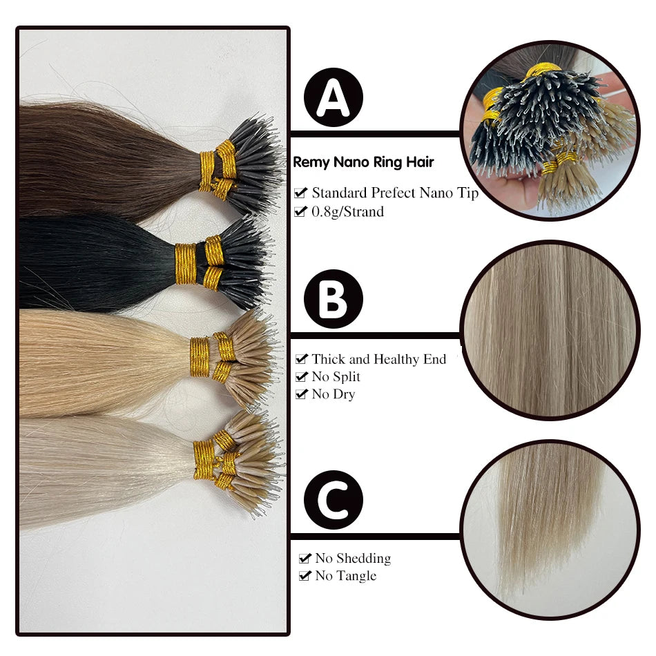 Nano Ring Hair Extensions Human Hair 100 Strands Remy European Straight Hair Natural Blonde Invisible Reusable Khamik Shop Online